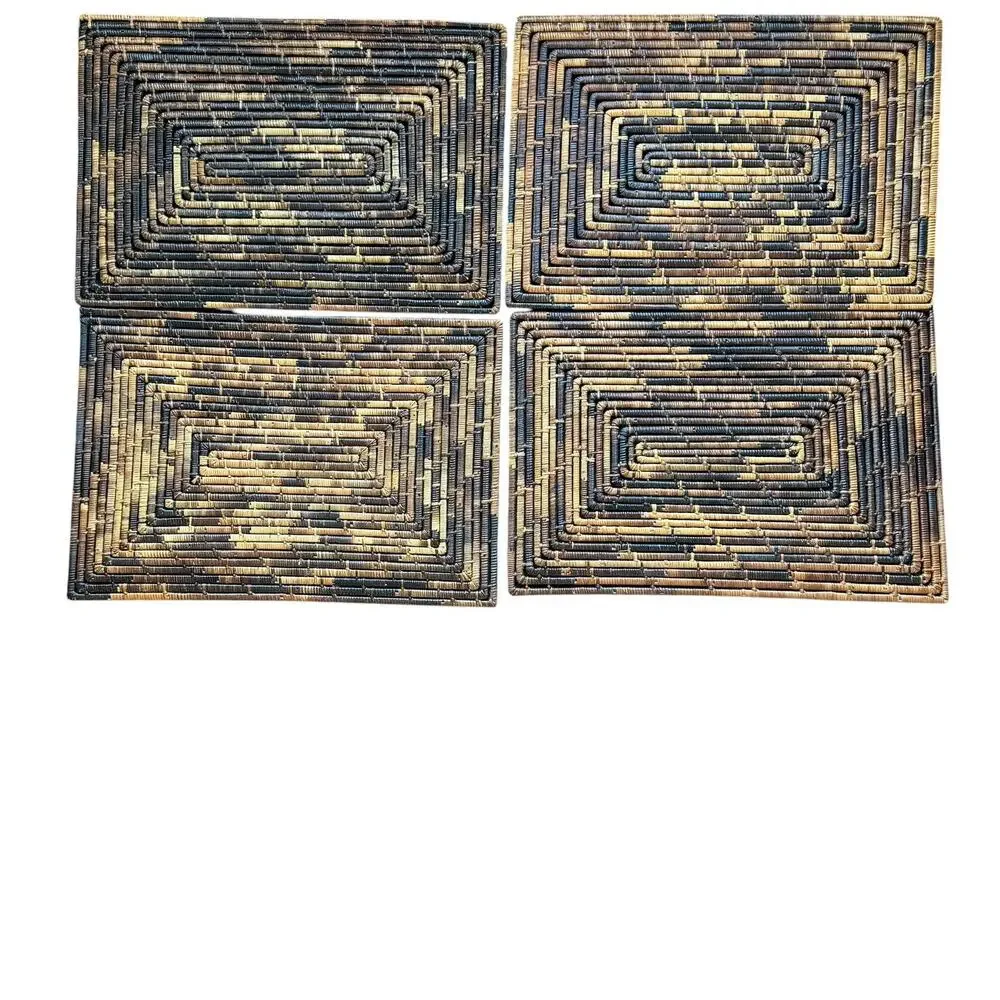 Set 4 Brown Rattan Woven Rectangular Placemats Table Dining Decor Kitchen Boho